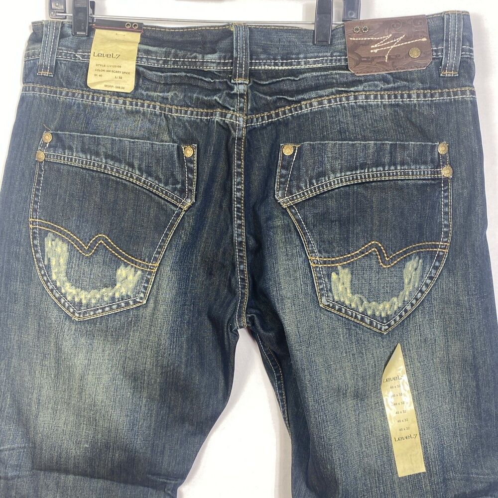 Level 7 Mens Jeans Relaxed Straight Size 40x32 Western Grunge Scary Spice Blue
